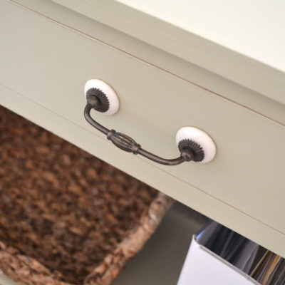 sofa table update + diy brass ring pulls